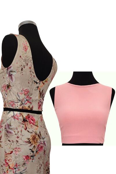 Due Stelle Double Sided Beige Crop Blouse - Backless and Floral Pattern