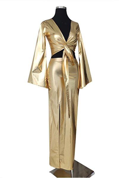 Due Stelle Gold Slit Long Skirt - Party Dance Tango Skirt