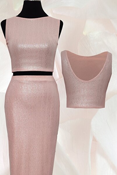 Due Stelle Glossy Powder Patterned Women's Crop Blouse - Backless