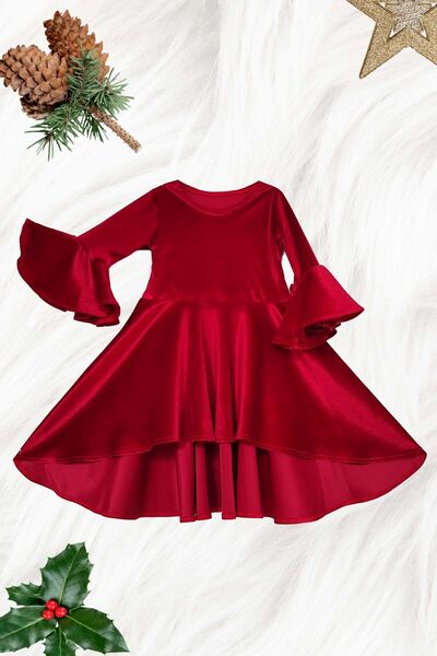Shecco Babba Asymmetric Red Velvet Girl's Dress