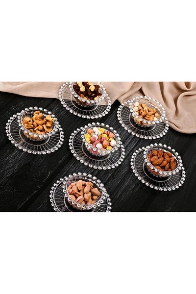 EYNİS HOME 6 Person 12 Pieces Mica Plastic Bead Snack Bowl Presentation Serving Plate Breakfast