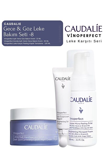 Caudalie Vinoperfect Leke Bakım Seti -8 | Gece & Göz Kremi & Temizleme Peeling Köpük Orijinal Boy