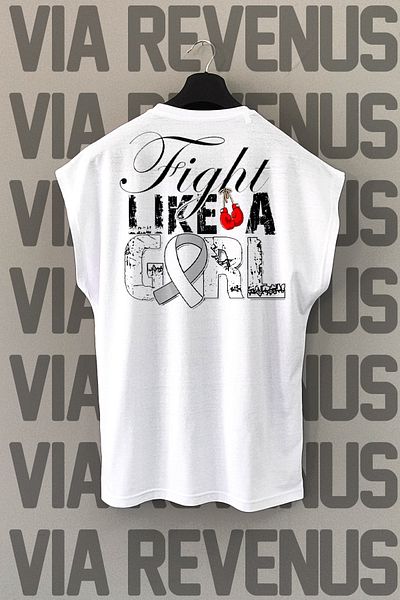Vordevia Tricou sport alb - Fight Like a Girl, imprimat pe spate, mâneci zero