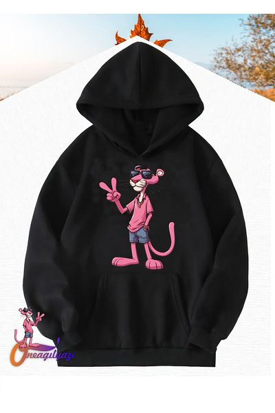 oneagılyazı Panther Patterned Pink Kids Sweatshirt Hoodie