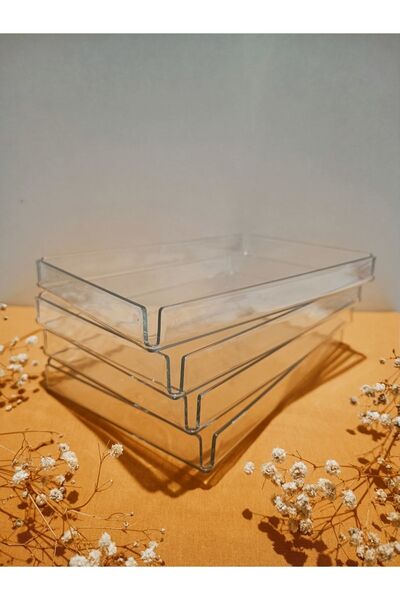 miacat 4'lü Kristal Dikdörtgen Dekoratif Kahve Sunum Tepsisi Şeffaf Sunumluk ...
