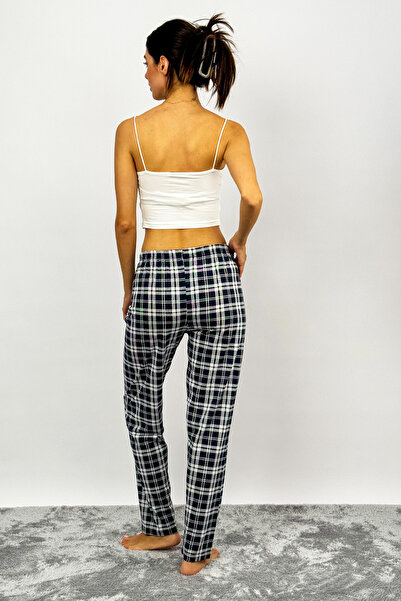 Betimoda Pantaloni de sport de damă, din bumbac, în carouri, cu modele de pijama, Pătrat alb-negru cu panglică