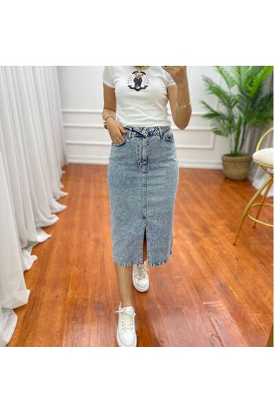 Shield Life Снежна пола Дънки с цепки Дамско бельо Midi дължина