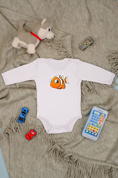 bebetospik Cotton Fish Printed Long Sleeve Snap Bodysuit
