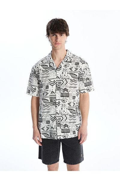 LC Waikiki Pánská košile s popelínovým vzorem - Regular Fit, Krátký rukáv