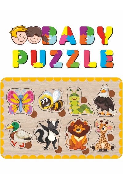 LİPYOS Sevimli Hayvanlar Kelebek, Ördek, Zürafa, Aslan Bul-tak Ahşap Puzzle