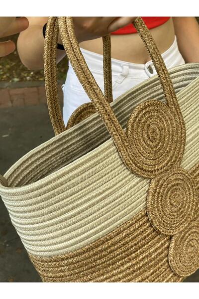 ModaCardin Geantă de plajă și de umăr - Geantă de mână cu aspect de paie de iută