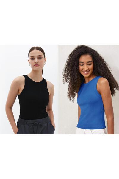 Actiwear Жіноча трикотажна футболка з коміром-стійкою та шнурком - набір з 2 ...