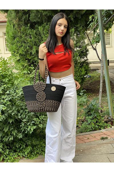 ModaCardin Τσάντα παραλίας και ώμου - Τσάντα χειρός Jute Straw Look