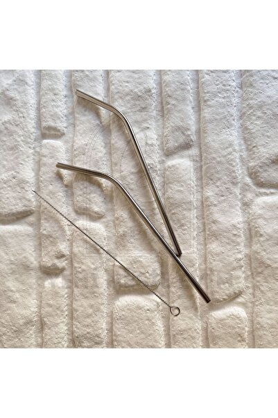 yeninesilevim 2'li Gümüş Paslanmaz Çelik Pipet+ Temizleme Fırçası