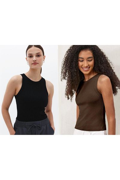 Actiwear Ribbed Halter Neck Women's Knitted Athlete T-Shirt - Pack of 2