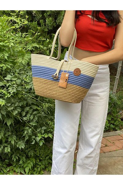 ModaCardin Τσάντα παραλίας και ώμου - Τσάντα χειρός Jute Straw Look