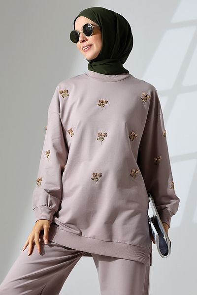Mihran Butik Dried Rose Women's Hijab Set - Combed Cotton, Seasonal, Sports and Comfortable