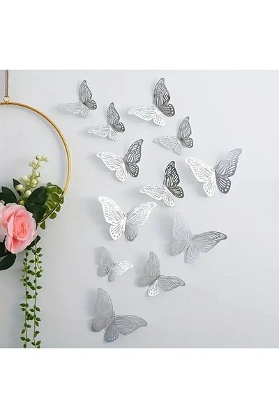 Konsept Sepeti 12 Pieces Double Sided Gold and Silver Butterfly Patterned Ornamental Decoration Balloon Ornament