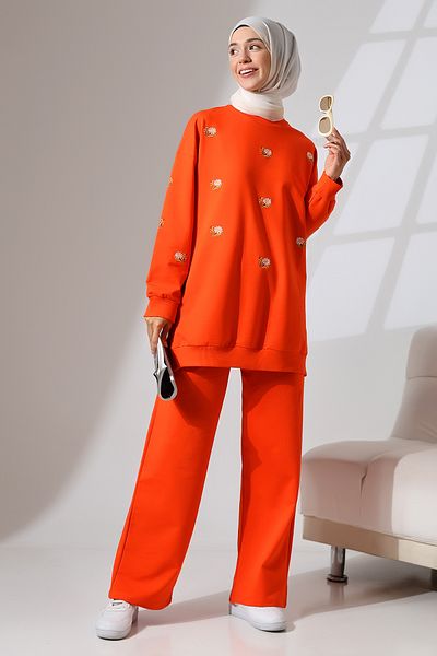Mihran Butik Orange Seasonal Combed Cotton Women's Sports and Comfortable Hijab Set