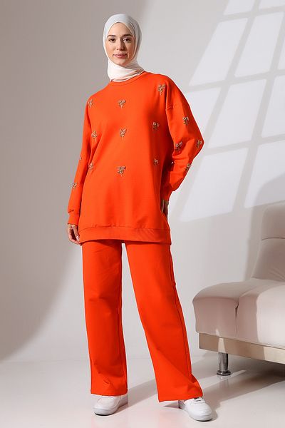 Mihran Butik Orange Seasonal Combed Cotton Women's Sports and Comfortable Hijab Set
