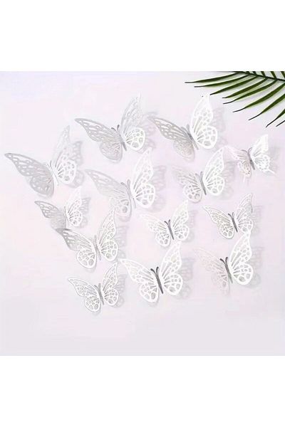Konsept Sepeti 12 Pieces Double Sided Gold and Silver Butterfly Patterned Ornamental Decoration Balloon Ornament