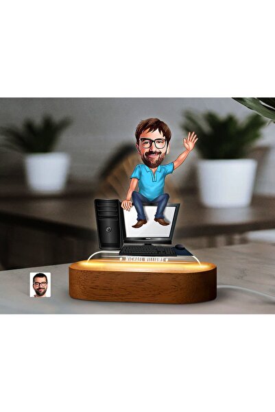 Bk Gift Kişiye Özel Bilgisayar Mühendisi Karikatürlü Dekoratif 3D Biblo LED I...