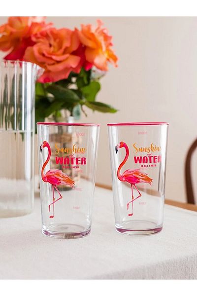 LC Waikiki Lcw Home Flamingo Printed Glass Glass 2 Pack 570 ml