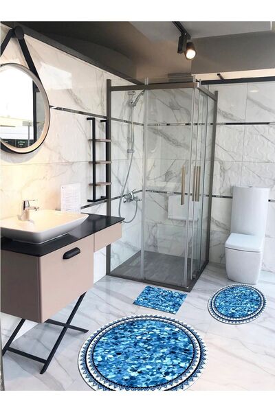 Ardizayn Sicily - Non-Slip, Cotton Base, Round Bath Rug (100X100-60X60-40X60 CM SET OF 3)