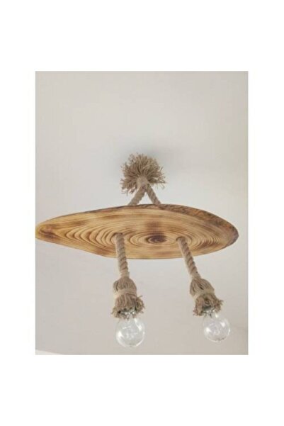 AHŞAP ATÖLYE Kütük Ahşap Aydınlatma Dekoratif Sarkıt Halatlı Ahşap Avize