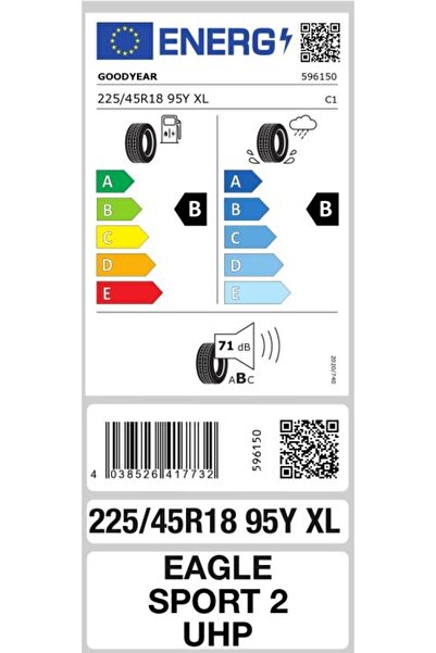 Goodyear 225/45R18 95Y Eagle Sport 2 UHP XL FP Oto Yaz Lastiği (Üretim: 2023)