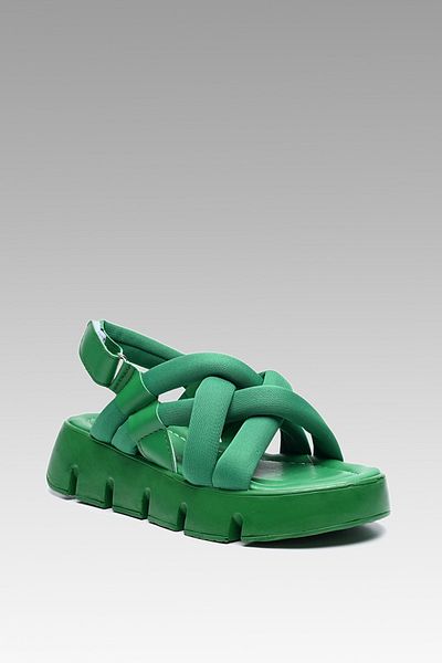 Beyond Women Green Cross-Strap Puff Sandals 5cm Byndcbp01