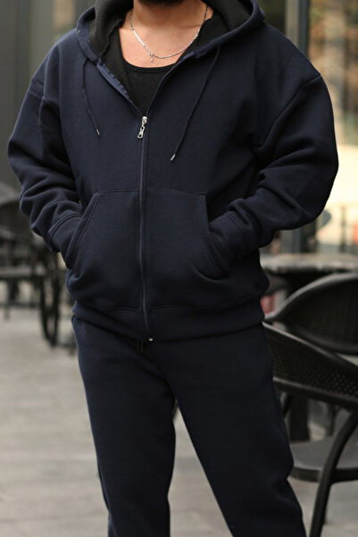 BayBayan سترة صوفية بغطاء للرأس وجيب بسحاب للرجال