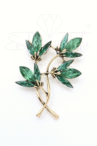 Esra Pamir Yapraklı Ağaç Dalı Altın Renk Broş ve Kolye Ucu