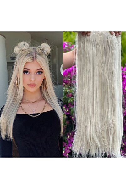 Fenomen Peruk Soğuk Sarı Yarımay +2 Yan Düz Çıt Çıt - 65 Cm Fiber Sentetik