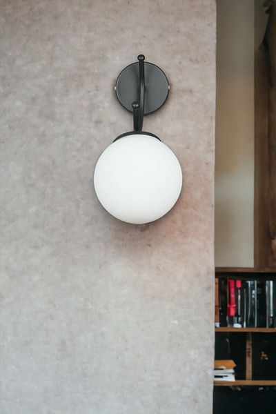 Fer Avize Sıla Sconce Modern Design Black Color White Glass Cafe - Kitchen - Bedroom - Hall Wall Sconce