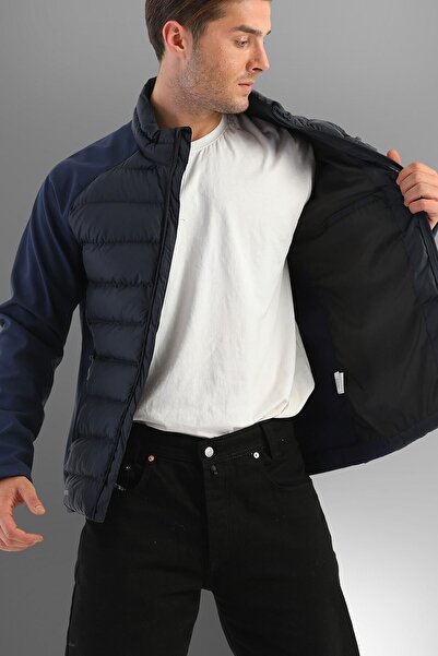 D1fference Men's Navy Blue Lined Softshell Hooded Waterproof and Wind Resistant Coat
