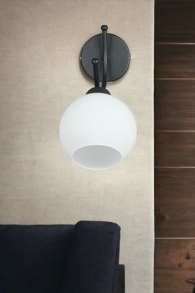 Fer Avize Sıla Sconce Modern Design Black Color White Glass Cafe - Kitchen - Bedroom - Hall Wall Sconce