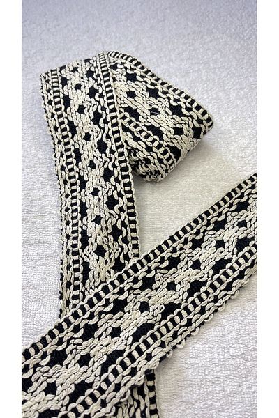 Ozpas 3m Width 5cm Guipure Cotton Strip - Ethnic Black-White