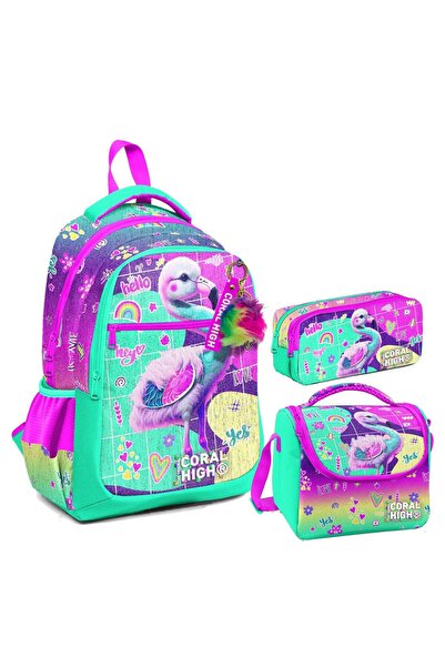 Coral High Набір шкільних рюкзаків для дівчаток з рожевим і зеленим фламінго,...