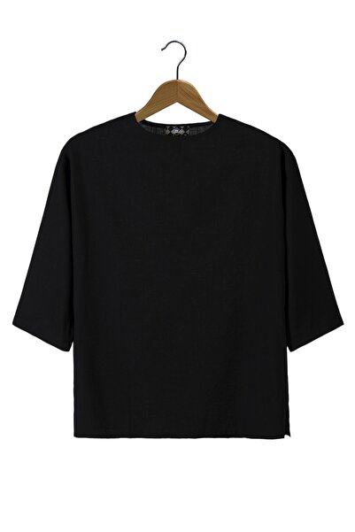VEAVEN Men's Black Poor Sleeve Linen T-shirt