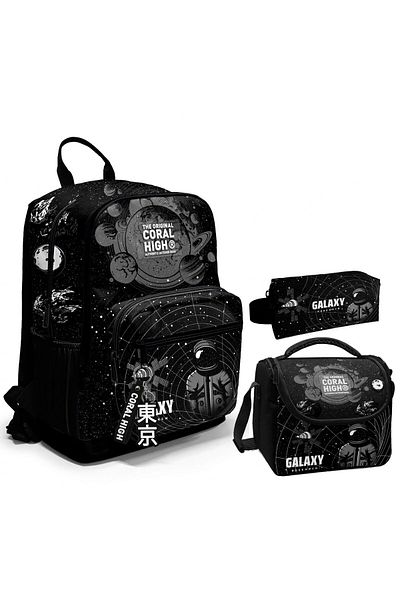 Coral High Set ghiozdan Black Galaxy Triple pentru băiat