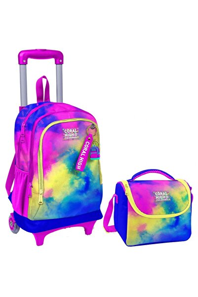 Coral High حقيبة مدرسية ملونة مضاءة بعجلات ومجموعة تغذية للفتيات