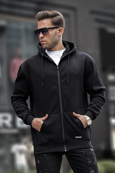 BayBayan Ανδρική χοντρή χειμερινή ζακέτα φούτερ με κουκούλα και τσέπες