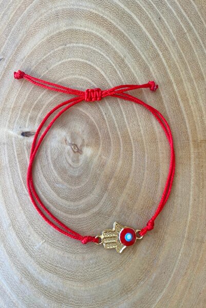 Shepidi Kırmızı fatmanan eli gold kırmızı ip bileklik