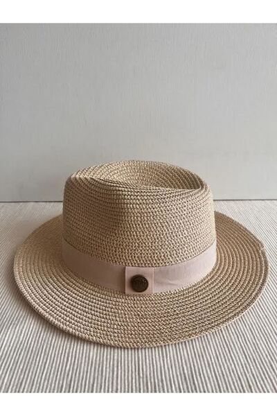 CosmoOutlet Μπεζ Χρώμα Γυαλιστερό Glitter Λεπτομερές ρυθμιζόμενο καπέλο - Beach Panama