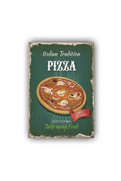 Teona Ahşap ITALIAN PIZZA Retro Ahşap Poster (Ölçü:20x30)