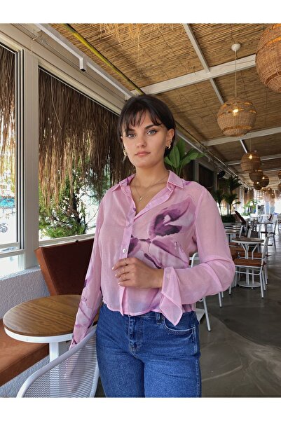 SPARKS.CO ÇİÇEKLİ KOL YIRTMAÇ DETAYLI MULTİ ŞİFON GÖMLEK