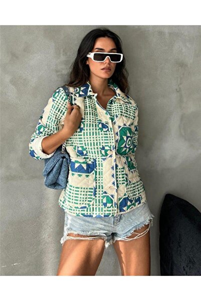 ByEnBi Quilted Jacket Ethnic Patterned Cotton Ecru