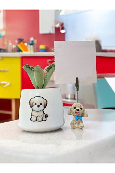 Perazayn Mavi papyonlu köpek Not tutucu ve saksı Kalemlik seti hediyelik ofis...