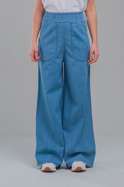 Bold & Young Women's Indigo Color Pocketed Wide Leg Elastic Waist Thin Jeans